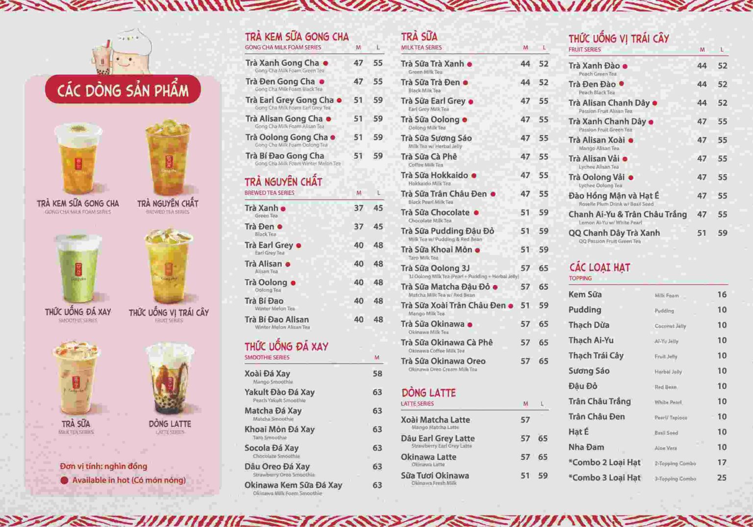 Trà Sữa Gong Cha Đà Nẵng ️️ Menu, Địa Chỉ, Giá Bán Chi Tiết